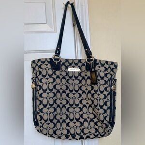 Coach Black and Tan Signature Tote Bag